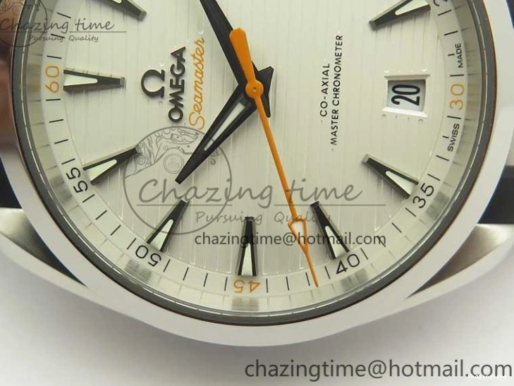 0411 SmoothTexture Aqua Terra 150M Master Chronometers VSF 1:1 Best Edition White Dial Orange Hand on Black Rubber Strap A8900 Super Clone 8011